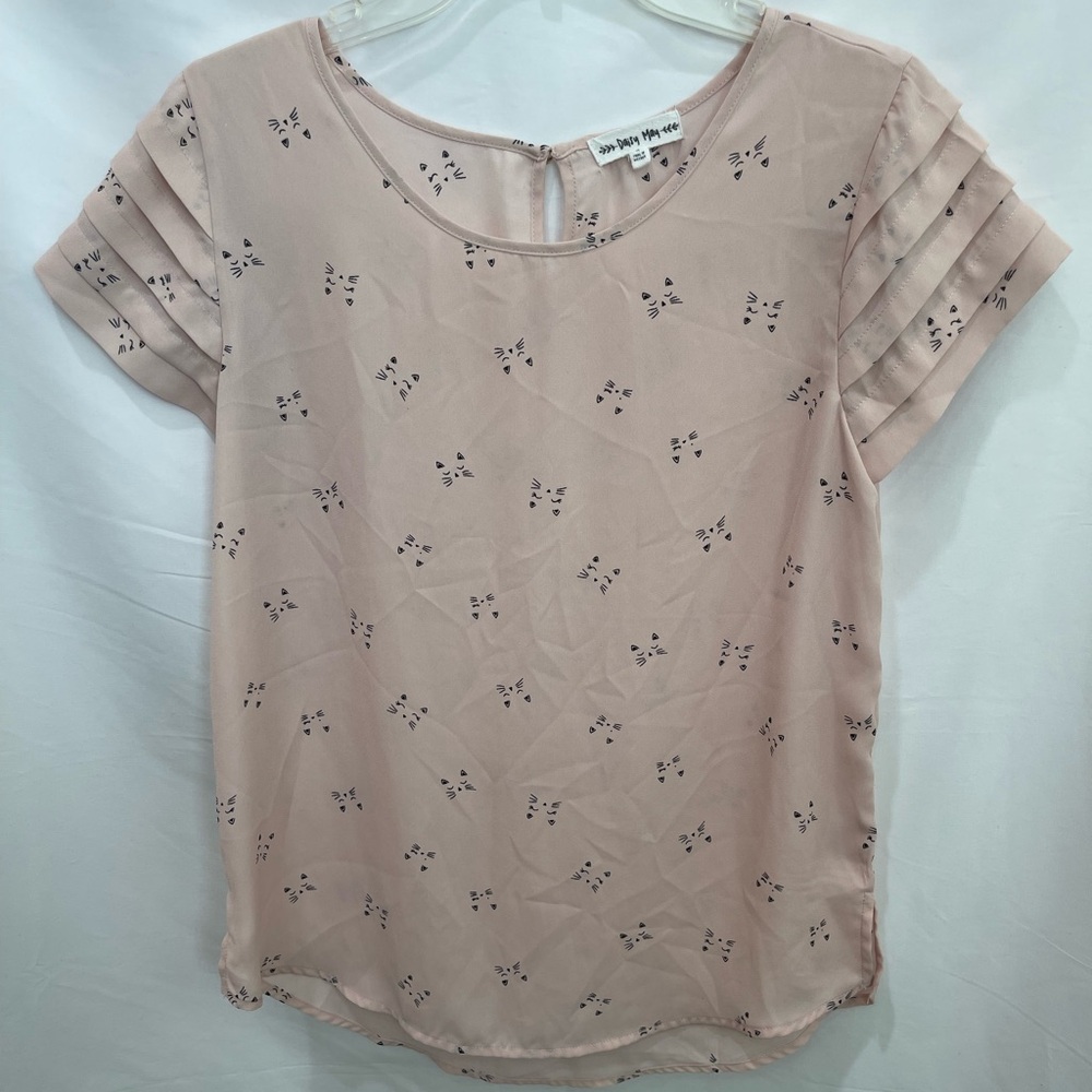 Cat Print Pink Flutter/ruffle sleeve blouse by Daisy May 🐱size medium